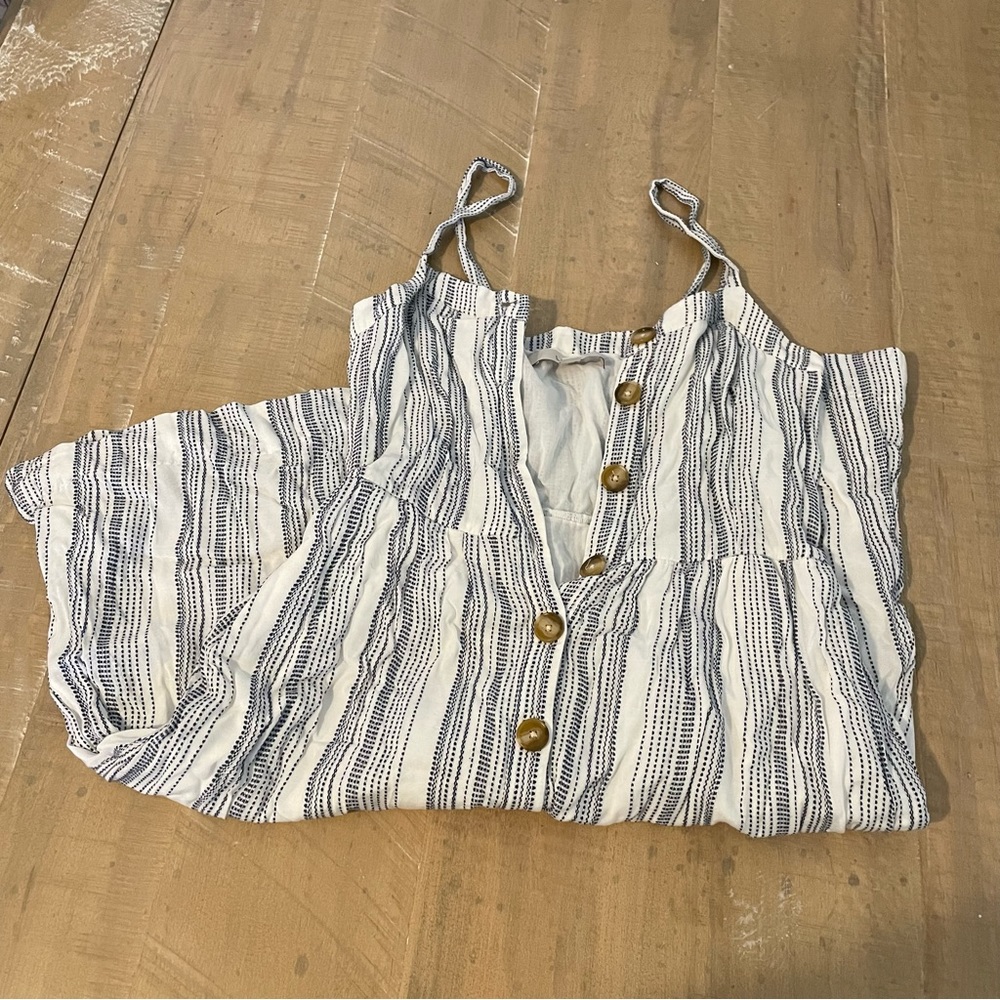 LOFT Button Down Striped Flare Dress - Picture 3 of 7
